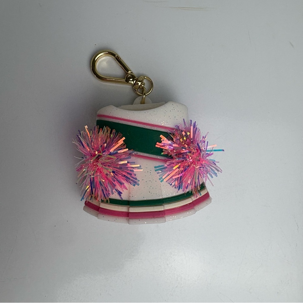 Bath and body works pocketbac holder white pink and green cheerleader with poms
